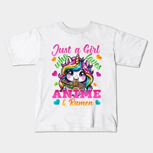 Kawaii Just A Girl Who Loves Anime Unicorns & Ramen Noodles Kids T-Shirt